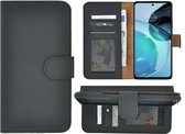 Motorola Moto G13/ G23 Hoesje - Bookcase - Moto G13/ G23 Hoesje Book Case Wallet Echt Leer Geribbeld Zwart Cover