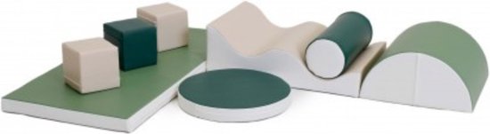 Iglu soft play foam blokken set - speelblokken - groen/creme - 8 stuks