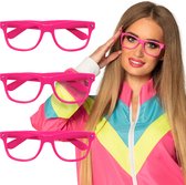 Boland - 3 Partybrillen neonroze Roze,Neon - Volwassenen - Grappig & Fout - Grappig - Fout