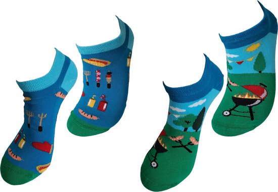 2 PAAR - Verjaardag cadeau - BBQ sokken – sneaker sokken - vrolijke sokken - valentijn cadeau – lage sokken - grappige sokken - leuke dames en heren sokken - moederdag - vaderdag - Socks waar je Happy van wordt - Maat 36-41