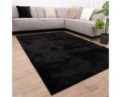 Zwart Tapijt Wasbaar Laagpolig Vloerkleed met Anti Slip Koho Soft Comfort Wasbaar op 30° - 80x150cm- Modern - Woonkamer - Salon - Slaapkamer - Eetkamer