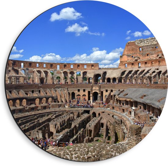 Dibond Muurcirkel - Binnenkant van het Colesseum in Rome, Italië - 40x40 cm Foto op Aluminium Muurcirkel (met ophangsysteem)
