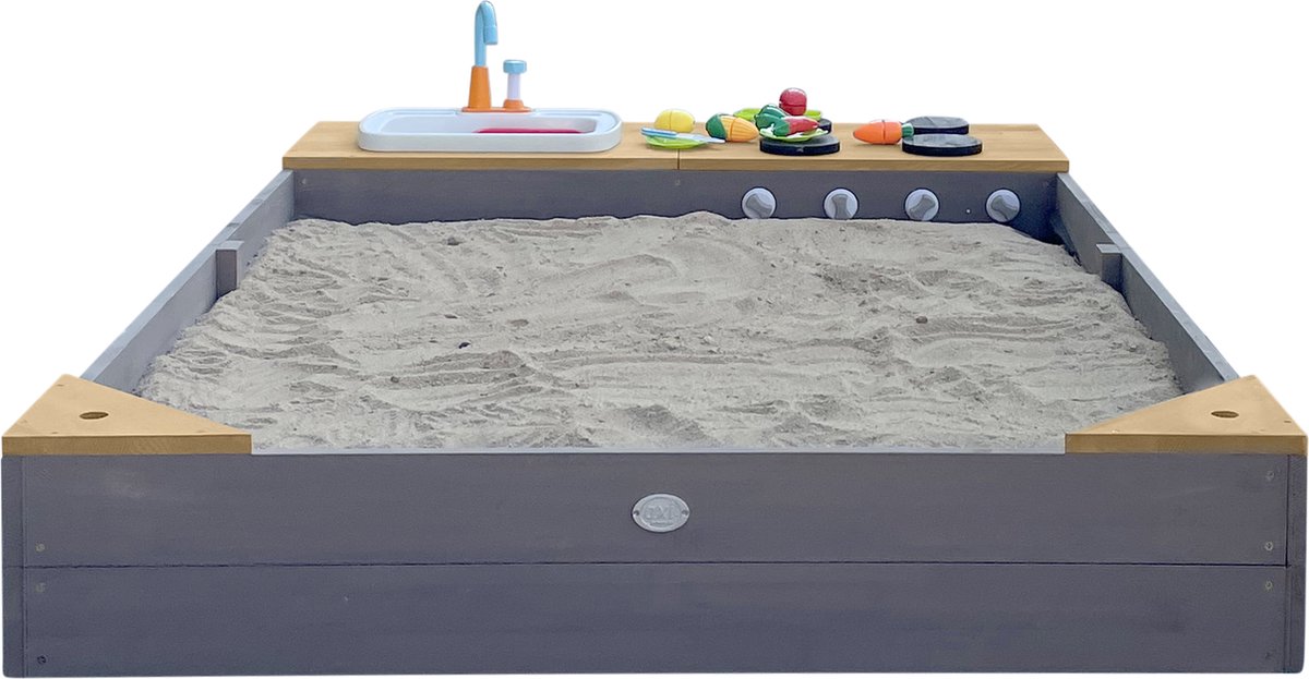 AXI Kelly Zandbak met Speelkeuken Grijs/bruin - Wastafel incl. 17-delige accessoire-set - Inclusief afdekzeil en gronddoek — afbeelding 16
