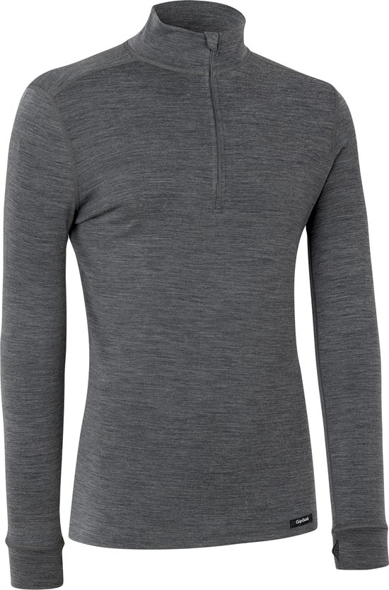 GripGrab - Merino Blend Half-Zip Thermal Lange Mouw Winter Fiets Base Layer - Grijs - Unisex - Maat S