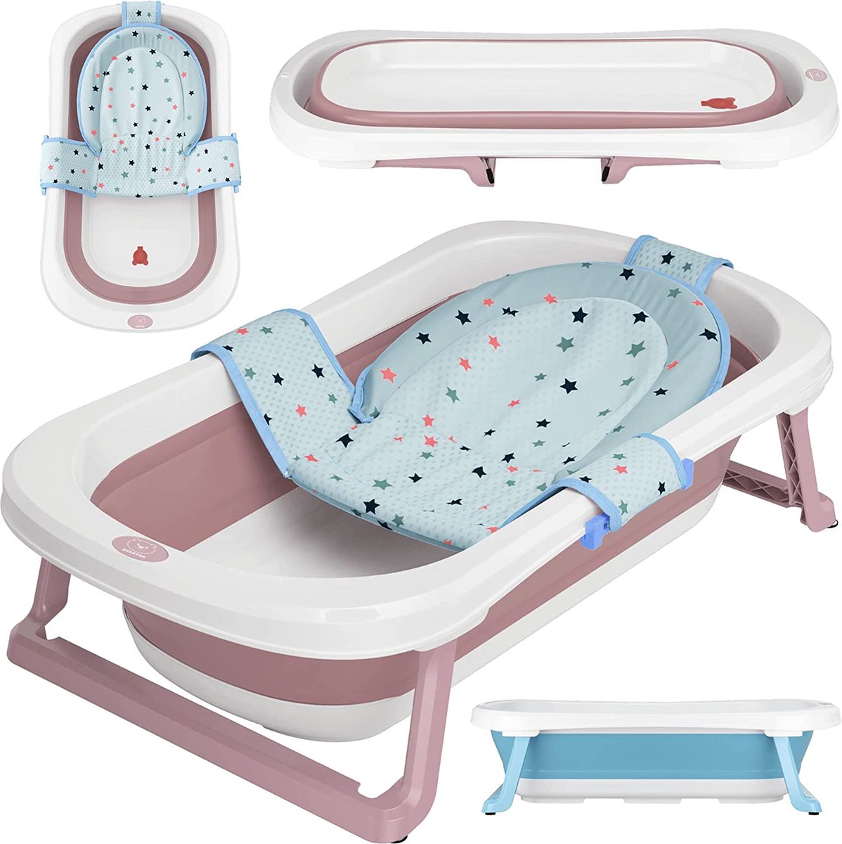 Goedkoopste Beartop Opvouwbare babykuip met 50 liter volume | incl. badinzet baby | ergonomisch & compact | stabiel PP & TPE plastic | ruimtebesparend | roze