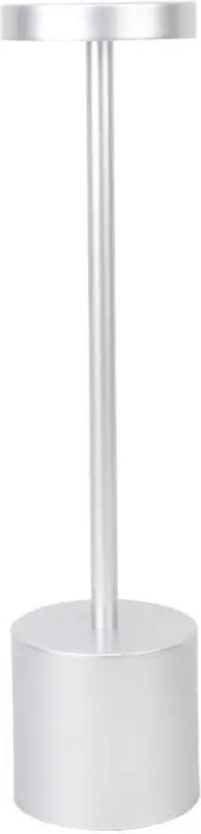 DreamGoods Oplaadbare Tafellamp - 3600mAh - 3 Kleuren Licht - Draadloos & Oplaadbaar - Dimbaar - Op Batterijen - Accu - Touch - Decoratie voor Binnen & Buiten - Woonkamer, Slaapkamer & Tuinverlichting - Industrieel – Zilver