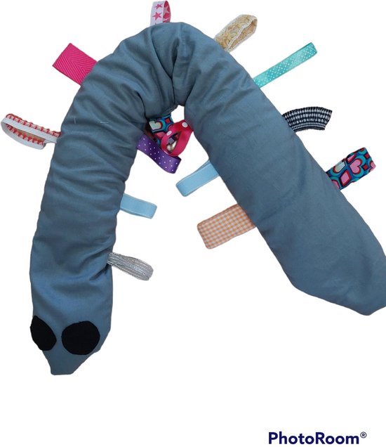 verzwaringsslang- verzwaringsknuffel grijs met friemels