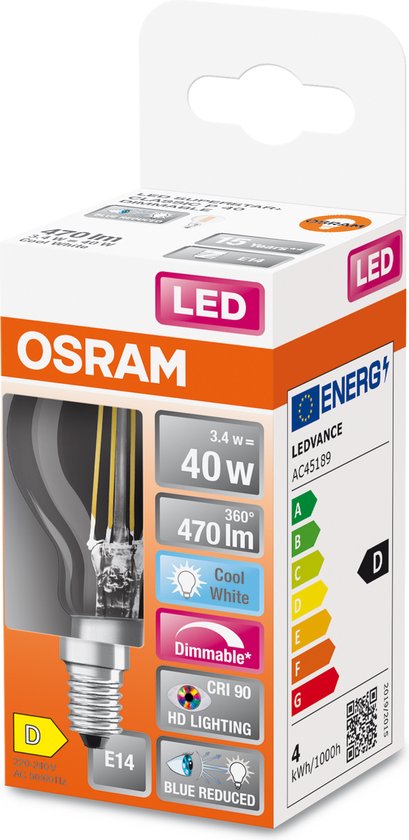 Osram E14 LED Lamp | 3.4W 4000K 220V 940 | 300° Dimbaar