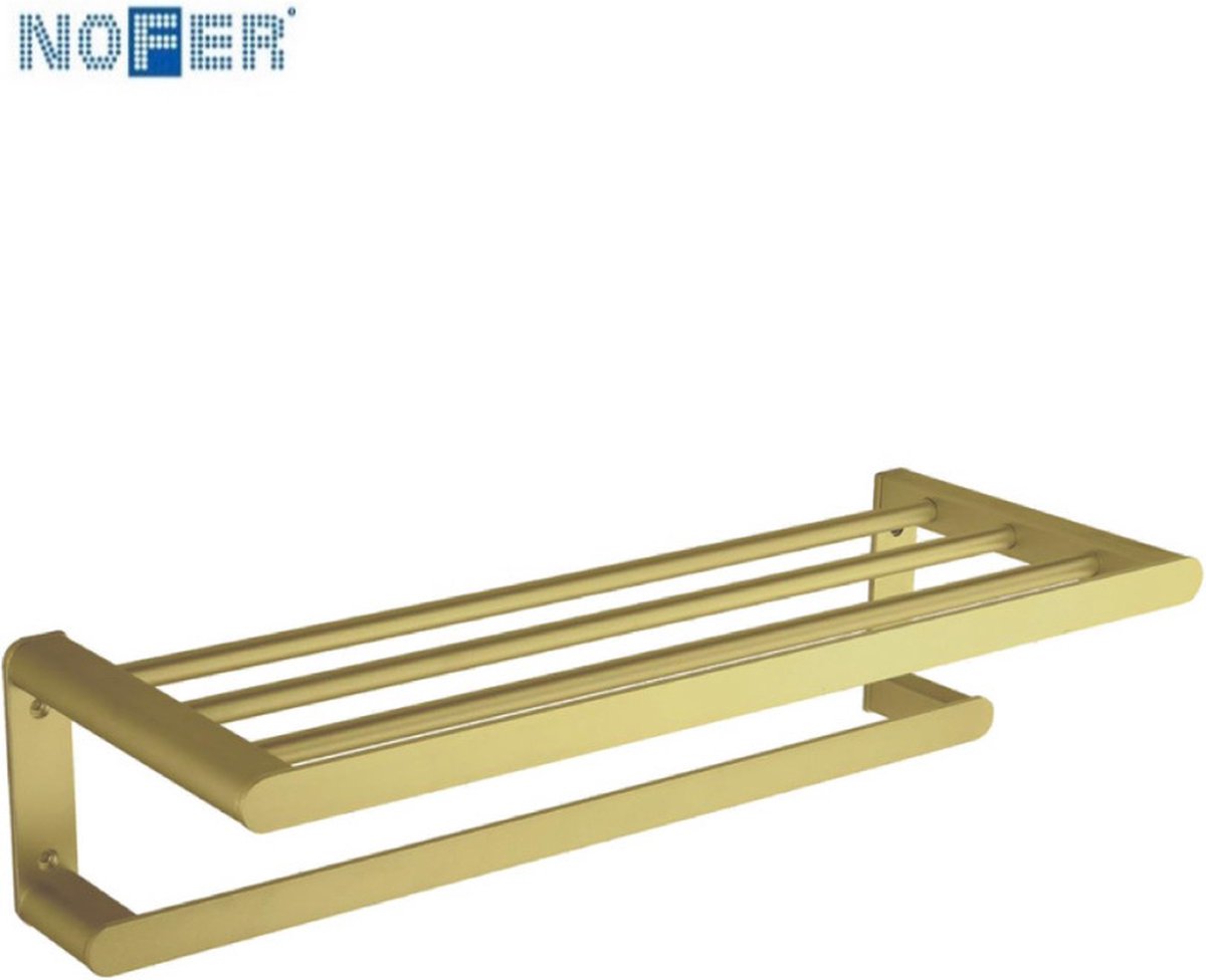Handdoekrek met extra bar onderaan Nofer - 60cm - Geborsteld goud
