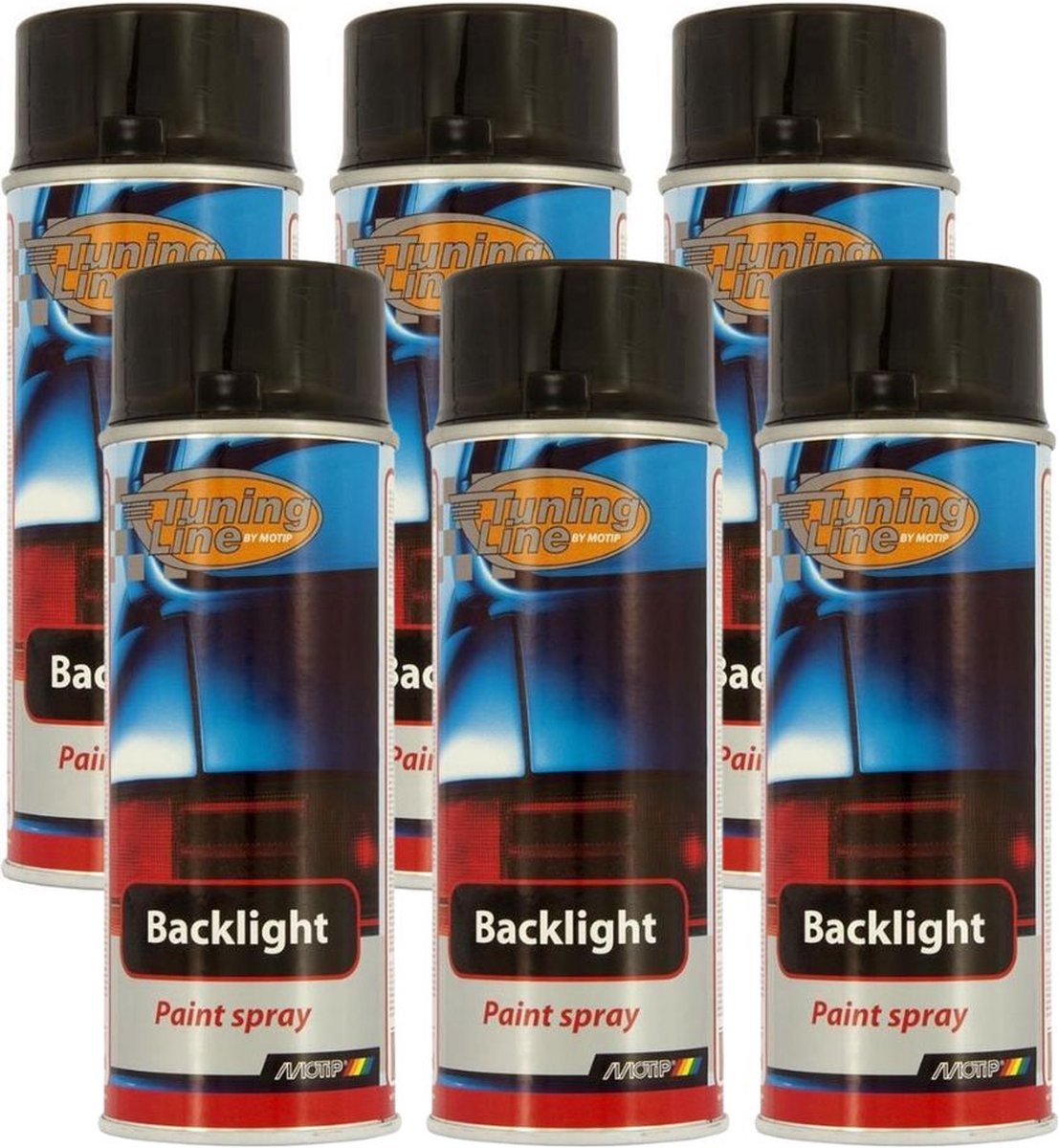 Voordeelverpakking: MoTip Backlight Transparant Spray Spuitbus Zwart 400ml - 6 stuks