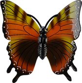 Decoris Tuin/schutting decoratie vlinder - kunststof - geeloranje - 24 x 24 cm