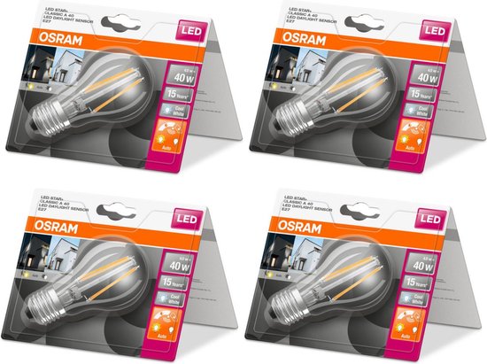 Osram LED lampen E27 met sensor - Automatische schemersensor - 4W (40W) -  4PACK | bol.com