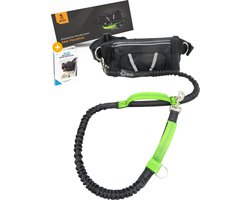 Hondenriem Met Heupriem-Hardloopriem-Looplijn-Hondenlijn-Halsband-Elastische Lijn-Anti Schok-Honden-Riem Tegen Trekken-Hands Free-Heuptas-Diervriendelijk-Huisdier–Waterafstotend-Joggen-Hardlopen-Bij De Kinderwagen–Met Flessenhouder-Zwart-140 cm