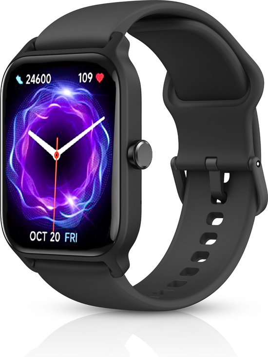 Smartwatch - Zwart - Smartwatch Homme & Femme - Écran tactile HD - Montre -  Podomètre... | bol.com