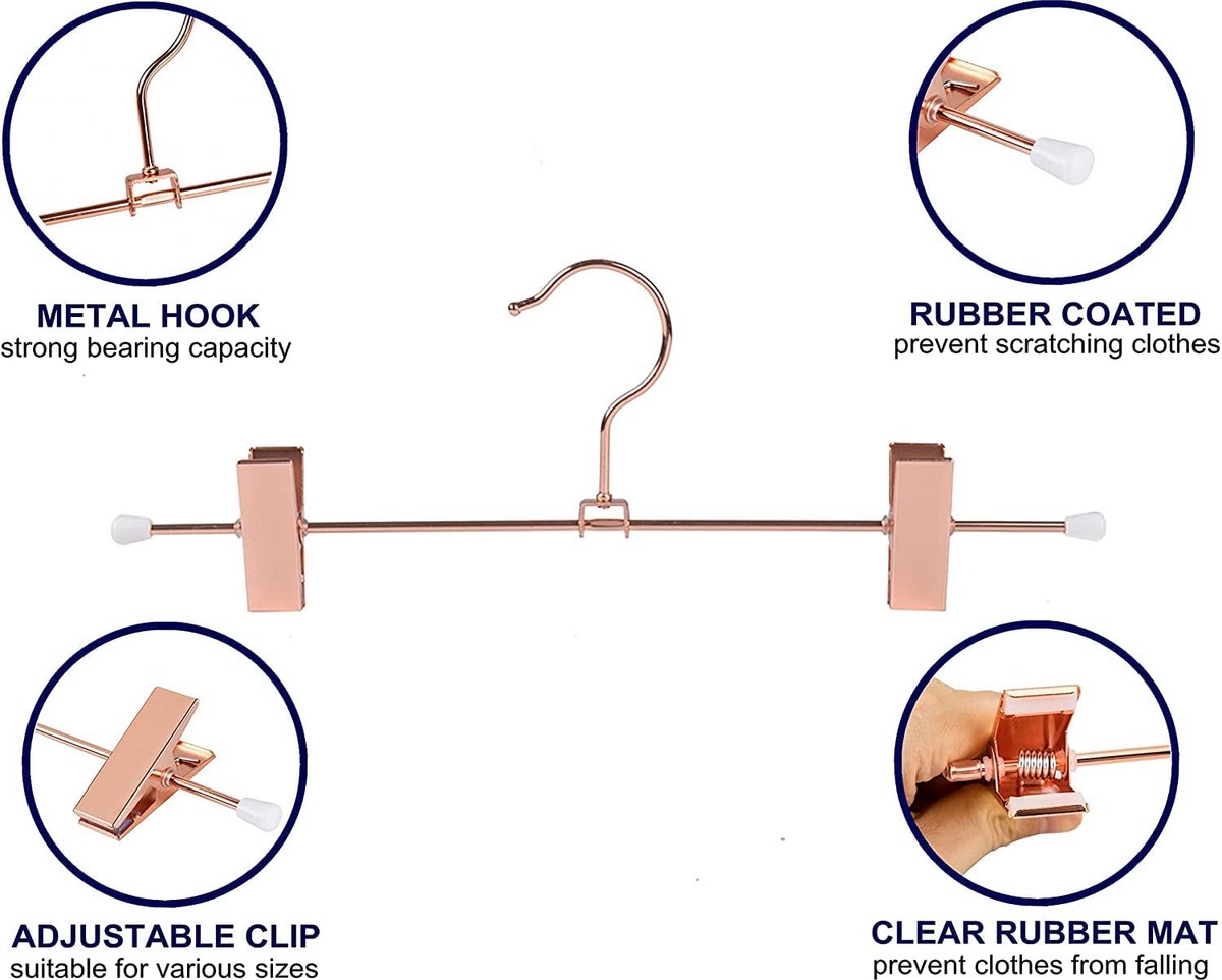 GUANJUNE Dunne broekhangers - antislip broekhangers met verstelbare clips, ruimtebesparend voor kleding, rok, jeans, jas (zwart, 20
