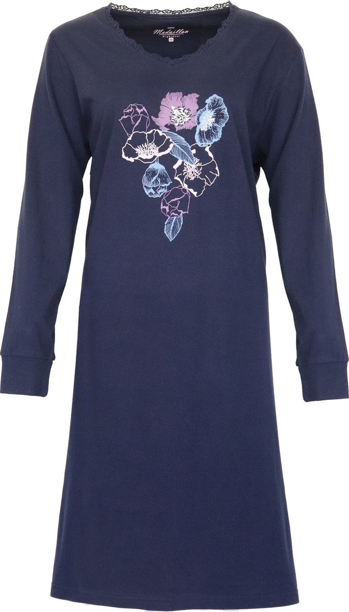 Medaillon Dames Nachthemd - Bloemenprint - Peacoat Blauw