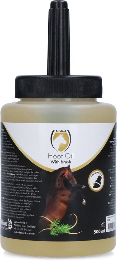 Foto: Excellent equi hoef olie natural met borstel 500 ml met tea tree olie inclusief kwast geschikt voor paarden verzorging hoefvet