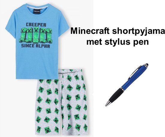 Minecraft Short Pyjama - Shortama - 100% Katoen. Maat 128 cm / 8 jaar - met 1 Stylus Pen.