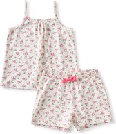 Little Label Pyjama Meisjes Maat 98-104/4Y - roze, wit - Bloemetjes - Shortama - Zachte BIO Katoen