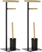 2x stuks toiletborstels met toiletrolhouder zwart kunststof 67 cm - Toiletaccessoires- Wc-borstels/toiletborstels