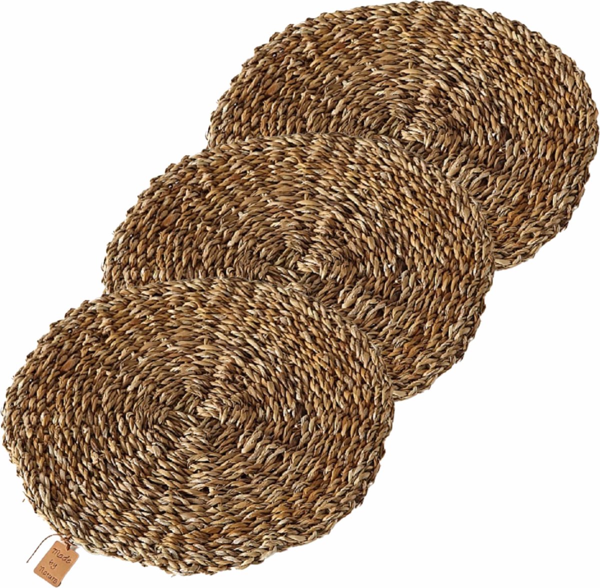 Placemat - 12x - zeegras handgemaakt - naturel bruin - D40 cm - /onderleggers tafeldecoratie