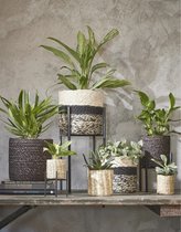 Plantes en rotin noir naturel / panier de pot de fleurs en jute torsadé / roseau / herbe de mer H14 et D14 cm - Avec intérieur en plastique