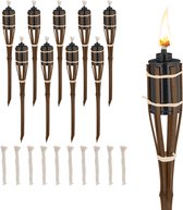 Torches de jardin Relaxdays - lot de 10 - torches à huile jardin - 50 cm - torches en bambou - naturel - marron