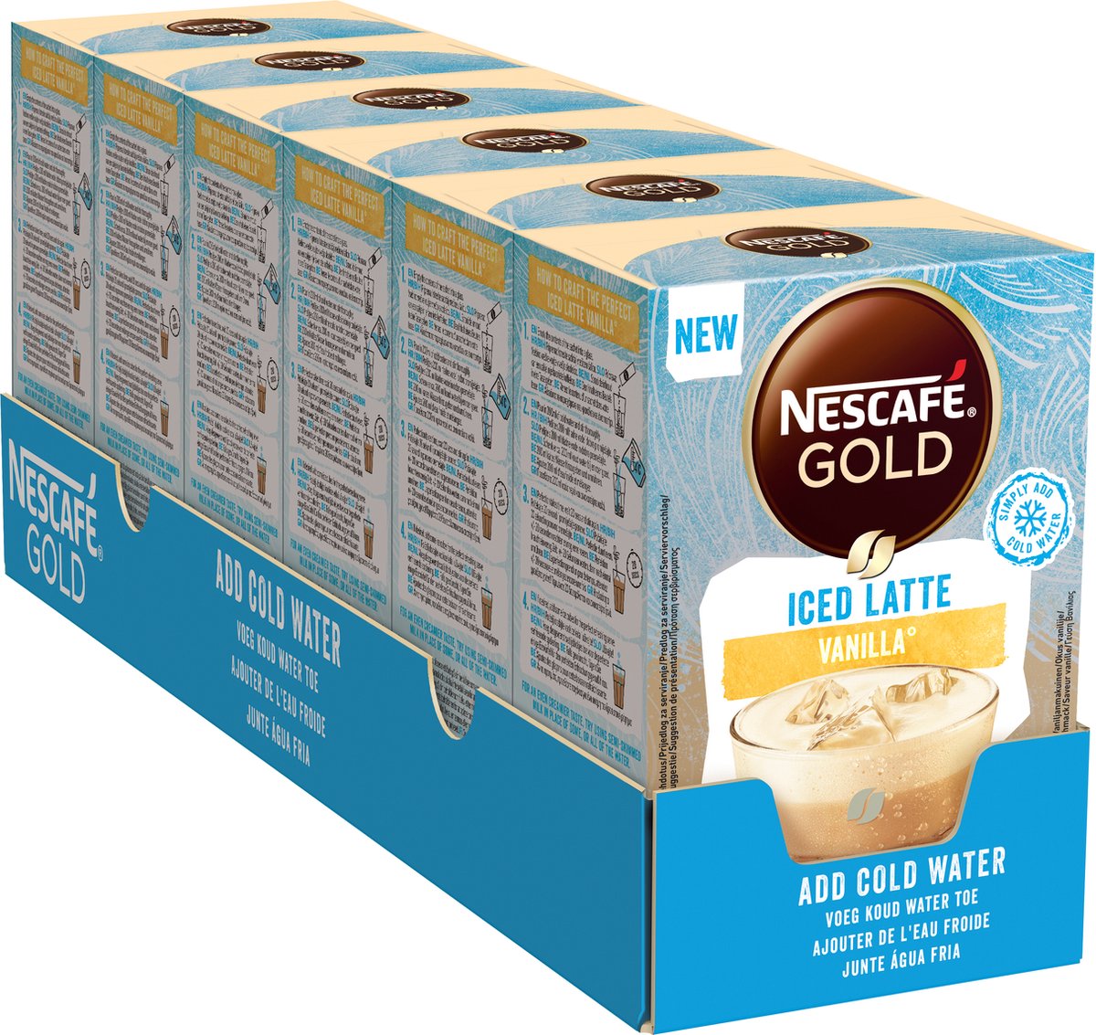 Nescafé Gold Iced Vanilla Latte oploskoffie - 6 doosjes à 7 zakjes