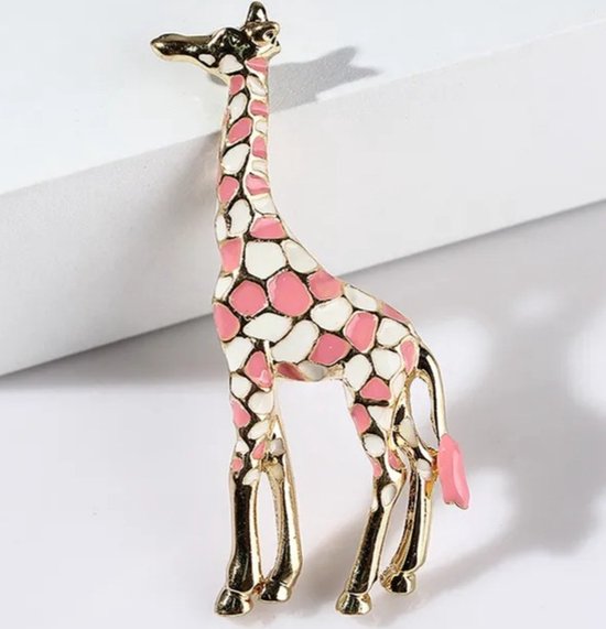 Zelto - Broche - Girafe - Rose - Wit- 6,2 x 2x2 cm