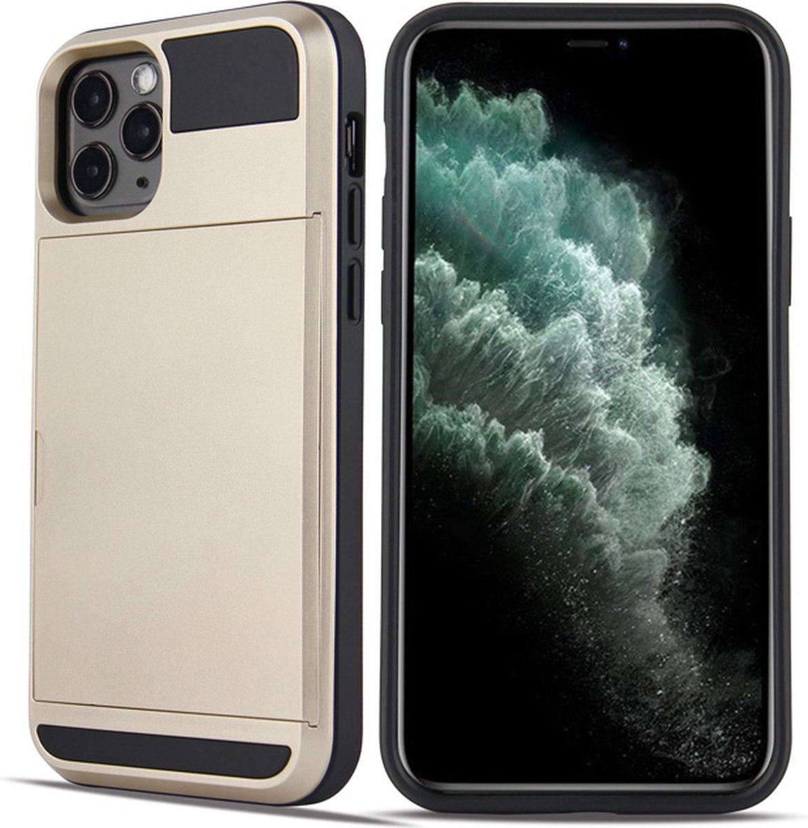 Backcover geschikt voor Apple iPhone 13 - Goud - Hard PC - Pasjeshouder - Cardholder