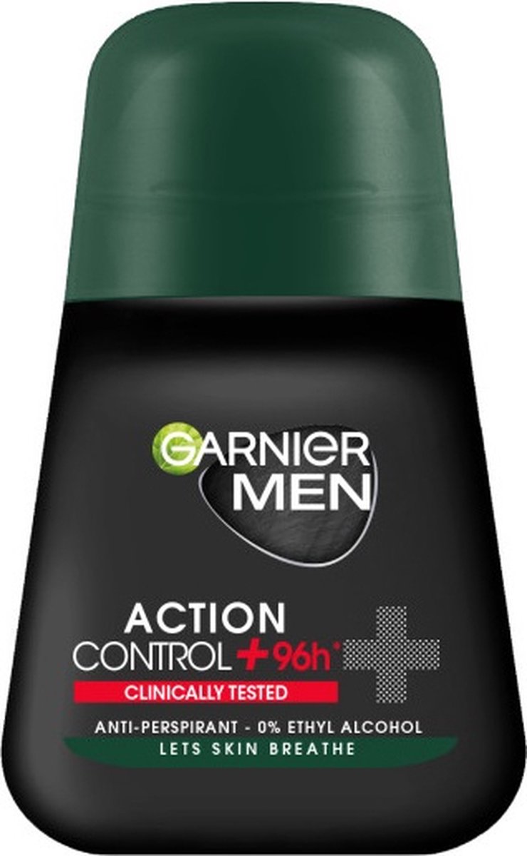 Garnier Men Action Control Plus 96h Deodorant Man - Deo Roller Heren - 50 ml - O% Ethyl Alcohol - Laat je huid ademen