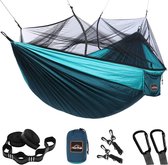 Camping hangmat met muggennet, draagbare dubbele en enkele hangmatten met boomriemen en karabijnhaken, parachutehangmat voor kamperen, rugzakreizen, reizen en wandelen