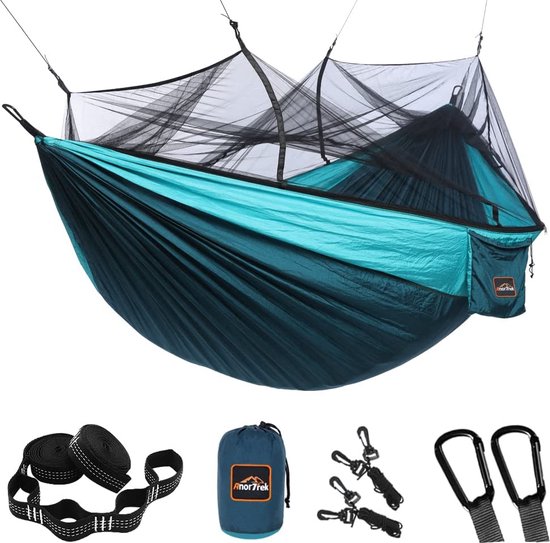 Camping hangmat met muggennet, draagbare dubbele en enkele hangmatten met  boomriemen... | bol.com
