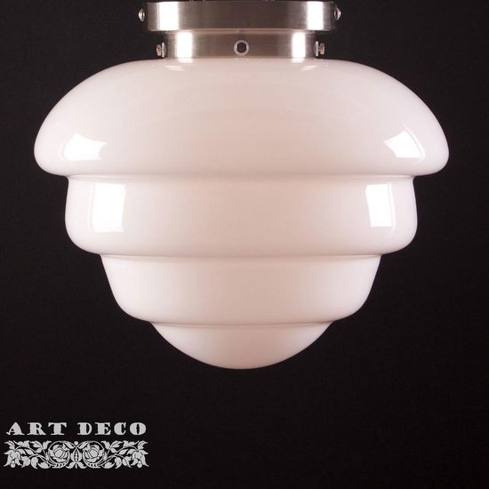 Art deco plafondlamp Oxford / Glasgow | Ø 30 cm | staal / wit / opaal glas | gispen / retro / jaren 30
