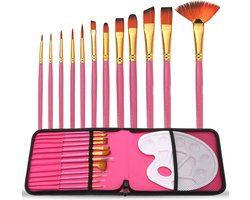 ArtJo 13-delige Schilder penselen set schilderspalet etui - Penseel voor acrylverf aquarel olieverf modelbouw - Penselenset schilderset kinderen…