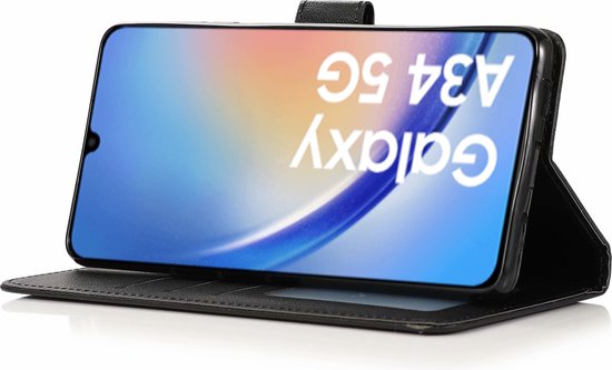 Étui BookCase adapté pour Samsung A34 - Étui portefeuille - Étui avec porte-cartes - Zwart