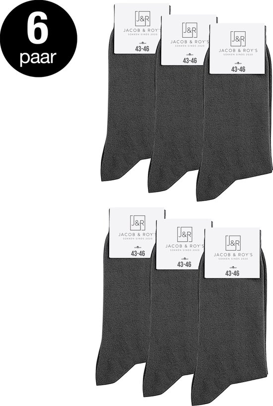 Jacob & Roy's 6 paires de Chaussettes grises - Hommes et femmes - Taille 43-46 - Sans couture