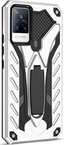 Mobigear Hoesje geschikt voor Vivo V21 Telefoonhoesje Hardcase | Mobigear Armor Stand Backcover Shockproof met Standaard | Schokbestendig V21 Telefoonhoesje | Anti Shock Proof - Zilver