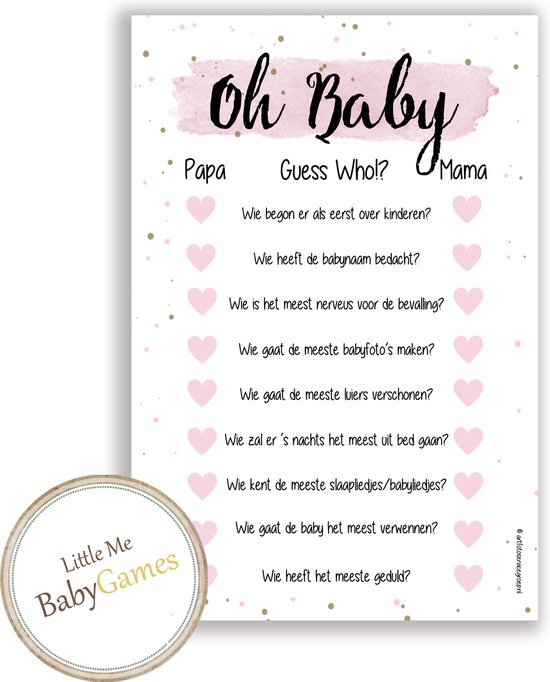 BSG410 Pink - 20 stuks - Babygames babyshower en Gender Reveal - zwangerschap cadeau - Babyshower invulkaarten - Oh Baby - Babyshower versiering - Babyshower spelletjes - Gender reveal spelletjes - babyspelletjes