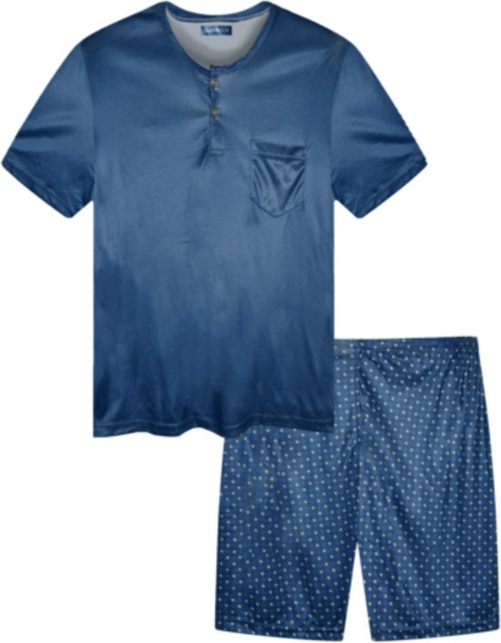 Heren Katoenen Pyjama 979 Shortama M Blauw