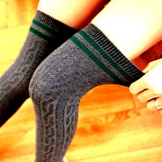 Grijze Kousen - Groene Strepen - Hoge Sokken Vrouwen - Kousen - Overknee Sokken - Thigh Highs Socks - Knee Socks - Gestreept - One Size