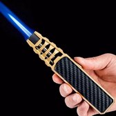 JETFLAME 1000 Aansteker - Gasbrander - Vuurwerk Torch - Crème Brûlée Brander - BBQ en Sigaren Aansteker - Windproof - Carbon met Goudkleurige Metalen Behuizing