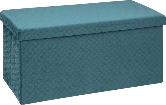 Atmosphera Poef/hocker/voetenbankje - opbergbox - fluweel blauw - PO/MDF - 38 x 38 x 76 cm - opvouwbaar