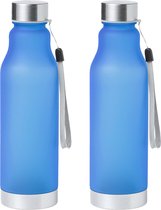 Waterfles/drinkfles/sportfles - 2x - blauw - kunststof - rvs dop - 600 ml