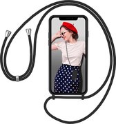 Hoesje met koord - ketting - Draagriem voor Schouder / Nek - Schouder tas - Geschikt voor: iPhone 12 - zwart