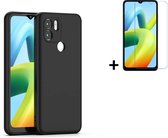 Xiaomi Redmi A1+/ Redmi A2+/ Poco C50 Hoesje - Siliconen - Redmi A1 Plus/ A2 Plus/ Poco C50 Screenprotector - Hoesje Zwart Case + Screenprotector