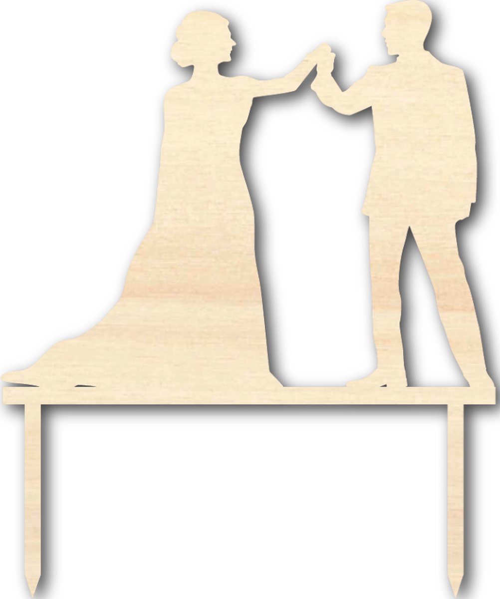 Houten caketopper / taarttopper - Bruidspaar hand - Taart / Cake topper op bestelling gemaakt