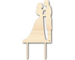 Houten caketopper / taarttopper - Bruidspaar vasthouden - Taart / Cake topper op bestelling gemaakt