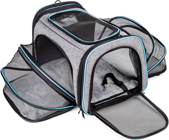 Lovpet® Hondenbox, incl. hondenbak, opvouwbaar, M 60 x 42 x 42 cm hondentransportbox, transporttas, hondentas, transportbox voor huisdieren, honden en katten, zwart
