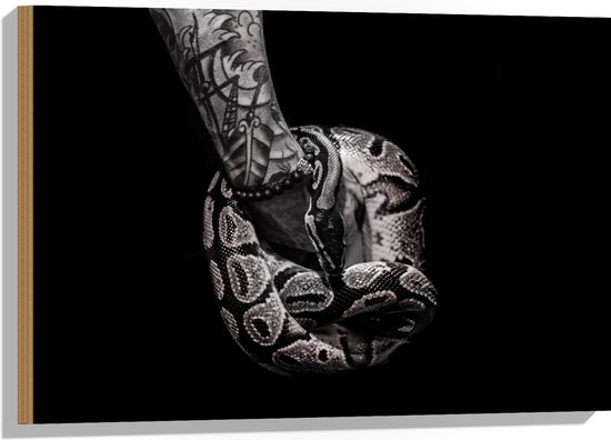 Hout - Opgerolde Python Slang om Hand met Tatoeages (Zwart- wit ...